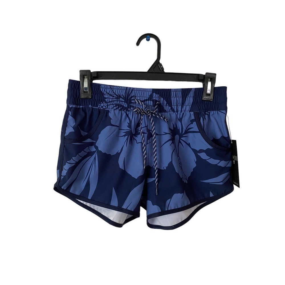 Navy Blue Favant Stretchy Hibiscus Shorts